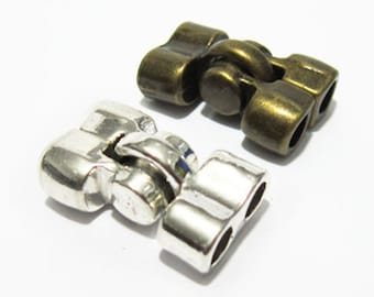 3pcs 4mm Leather Clasps, Round Leather Connector, Leather Bail, Bracelet making, Jewelry Supplies - RC303