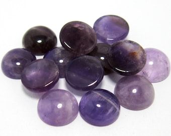 Natural Amethyst cabochon, Round flat back, Natural stone, Jewelry making, 8mm 10mm 12mm Qty.10pcs