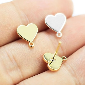 Pinos para brincos em formato de coração, confecção de brincos em formato de coração, brincos de latão, brincos marcantes, banhados a ouro, suprimentos para joias -GS093 GS044