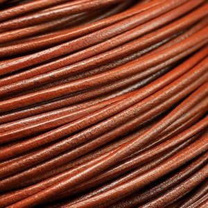 3mm Round leather cord, Distressed Genuine leather cord, Leather strips, Ancient brown, bracelet leather, Necklace leather -5meters