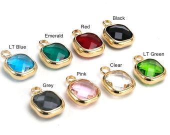 Birthstone Charms, Faceted Crystal Square Charms, Square