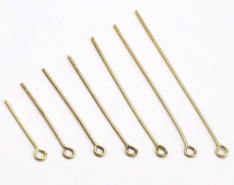 Pasador de ojo de latón, Pasador de ojo para aretes, 0,7 mm, 20/25/30/35/40/45/50 mm, Pasador de abalorios de latón crudo, Fornituras de latón, Suministros para hacer joyas - R2317