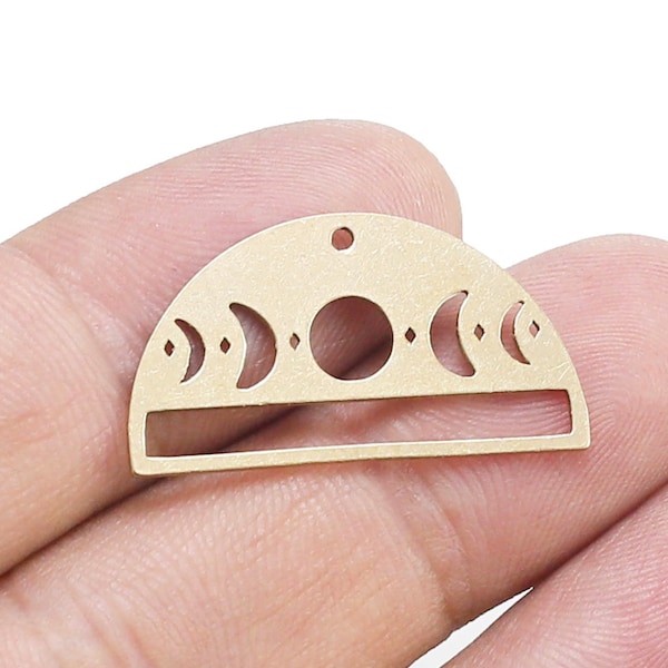 Moon Phase Earring Charm, Semi Circle  Connector, Half Round, 28.8x15.6mm, Southwestern  Findings, Raw Brass, Jewelry Supplies -R2203