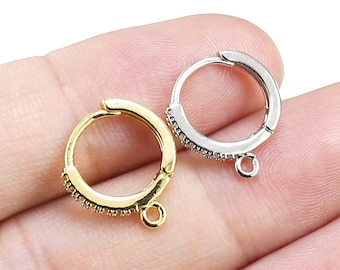 CZ Earring Hoops, Dainty Round Earrings, Clip On Earrings, Minimalist Earrings, 15x13mm, Real gold plated, Leverback Earrings -GH199 GH200