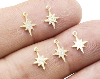 Textured North Star Charm, Celestial Charm For Jewelry Making, Add-on Bracelet Charm, Earring Findings, Real Gold Plated, 10.2x7.5mm - G219