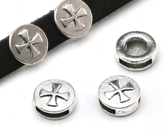 10 deslizadores planos de cuero, cuentas cruzadas militares, 9,5 x 1,8 mm, para hacer pulseras de cuero, 10 mm, suministros de joyería -FF123