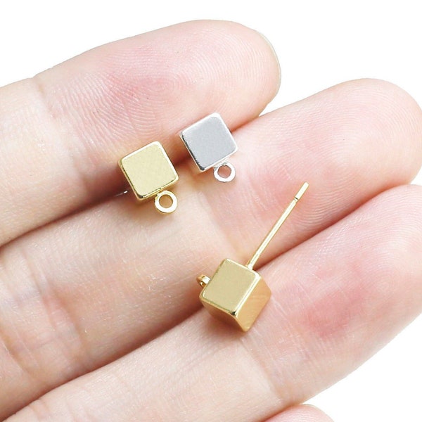 Cube Earring Studs, Square Earring Posts, Earrings Making, Jewelry Supplies, Real Gold Plated, Small /Large - GS081 GS210