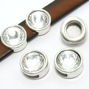 5pcs 10mm leather slider Rhinestone 10x2mm leather findings FR09