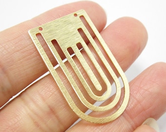 Textured Domed Earring Charms, D Shaped Brass Connector, 35x20mm, Geometric Earring Findings, Jewelry Making - R1140