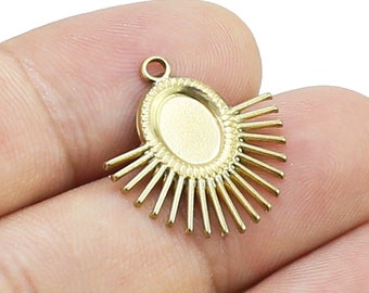Half Sun Earring Charms, Oval Fringe Brass Charms, 21x20.3x1.4mm, Earring Findings, Necklace Pendant, Jewelry Making - R2372