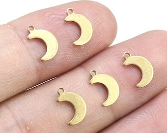 Crescent Moon Charm, Tiny Moon Earring Charms, Brass Charms voor sieraden maken, Earring bevindingen, 9x6mm - R1152