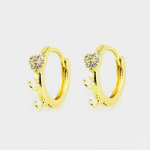 CZ Pave Heart Huggie Earrings, Dainty Hoop Earring With Bail, Real 14K Gold Plated, Statement Earrings - GH110