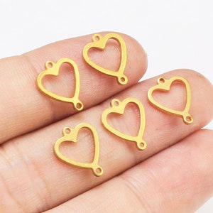 Brass heart charm, Heart link connector, Earring findings, 12x9.8x1mm, Raw brass heart charms, Jewelry Making - R1926