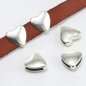 10pcs Heart Sliders, 10x2mm, Flat leather beads, 10mm Flat leather findings, Bracelet Making, Jewelry Supplies -FF115