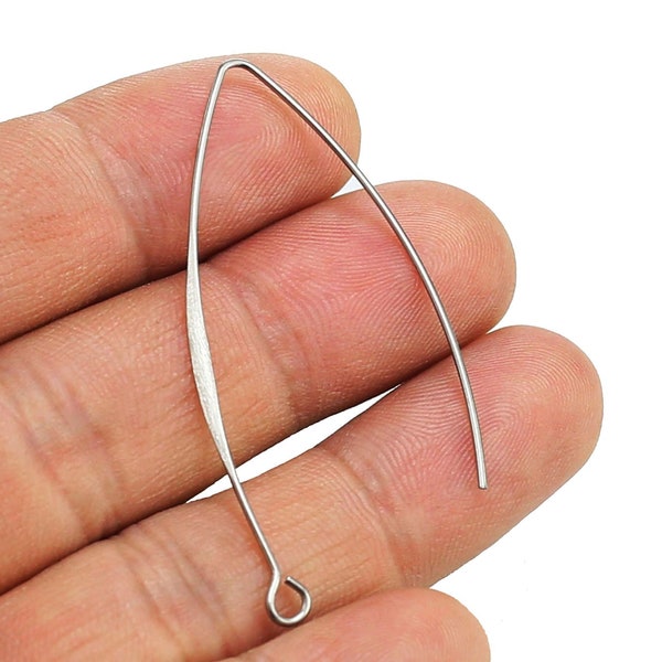 Stainless Steel Earring Wires, Earring Hooks, Flat Side Ear Wires, 53x25.5mm, Silver Tone, Earring Supplies, Jewelry Making - S020