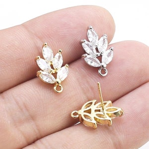 Pendientes de hojas de circonita cúbica, delicados postes para pendientes de hojas, fabricación de pendientes, accesorios para pendientes, suministros de joyería, chapado en oro auténtico - GS194 GS195