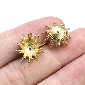 Flower Center Pollen, Brass Floral Earring Charms, Flower Stamen Caps, Gemstone Base, 15x7mm, Raw Brass Findings, Jewelry Making - R2335