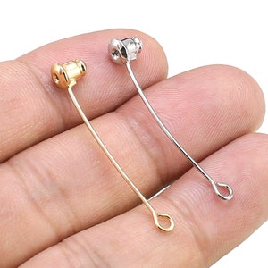 Long Bail Earring Backs, Brass Ear Nuts, Earring Post Stopper, 37.8mm, Curve Earring Wires, Gold Silver Tone, Jewelry Making - RP195 RP196