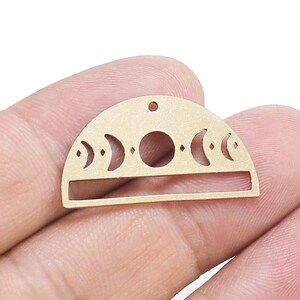 10pc Moon Phase Charm, Semi Circle Connector, Half Round Earring Charm, 28.8x15.6mm, Southwestern, Raw Brass Findings, Jewelry Supply -R2203