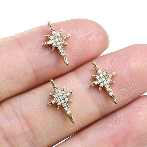 CZ North Star Charm, Earring Charms For Hoops, Brass Findings, 14.3x8.8x1.7mm, Earring Accessories, Jewelry Making - R2028