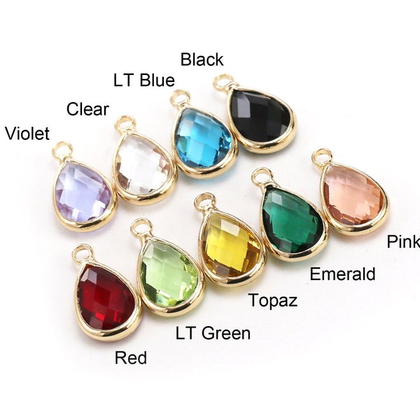 Birthstone Charms, Faceted Drop Earring Charm, Crystal Teardrop Pendant, Gold Tone,  15.8x8.6mm, Necklace Pendant, Jewelry Making - RP169