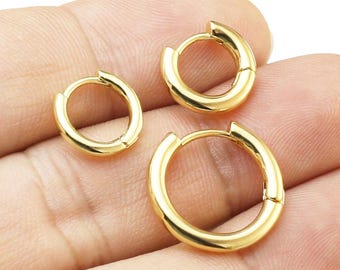 Aros redondos minimalistas con segundo agujero, aros apilables, 10 mm, 12 mm, 13 mm y 18 mm, chapados en oro auténtico - GH209