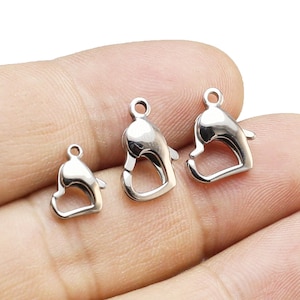 10pcs Heart Lobster Clasp, Stainless steel Bracelet Clasp, Necklace Closure, Chain Connector, Jewelry Making Supplies -S033