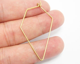 Diamond earring hoops, Brass wire charm, Geometric Earring Pendant, 44x22.8mm, DIY Jewelry supplies - R346