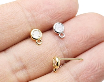 Brincos de Diamante com Pino Redondo de Zircônia Cúbica, Brincos de Zircônia, Fabricação de Brincos, 7,6x5,4 mm, Banhados a Ouro, Suprimentos para Joalheria -GS263