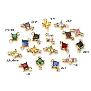 Faceted Crystal Square Charm, Birthstone Charm, Link Chain Connector, Bracelet Charms, Earring Findings, 11.3x7mm, Jewelry Supplies -C003