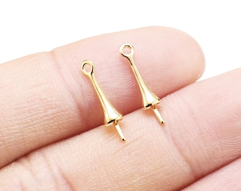 Gold Peg Bails, Half Drilled Bead Caps, Pearls Caps, Eye Pins For Jewelry Making, Gold Tone - RP242