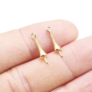 Gold Peg Bails, Half Drilled Bead Caps, Pearls Caps, Eye Pins For Jewelry Making, Gold Tone - RP242