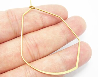 Brass ear wires, Hammered Earring hoops, Wine Glass Hoops, 51x39mm, Geometric Earrings Making, Jewelry Supplies - R950