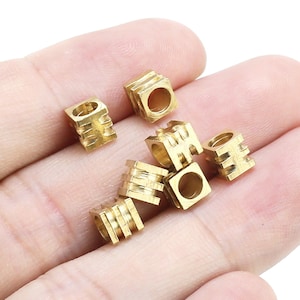 Cuentas cuadradas de latón, cuentas espaciadoras cúbicas a rayas, 3 mm, 4 mm, 5 mm, cuentas deslizantes sólidas, fornituras de latón en bruto, fabricación de joyas -R2348