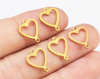 Brass heart charm, Heart link connector, Earring findings, 12x9.8x1mm, Raw brass heart charms, Jewelry Making - R1926