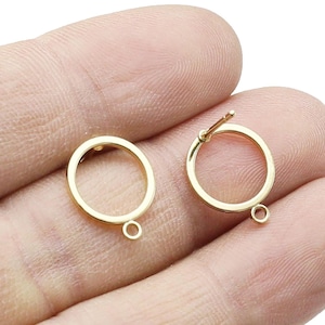 10pcs Round Earring Post, Round Circle Ear Studs, Earrings Making, Jewelry Supplies, Gold Tone, 14.6x12mm - RP301