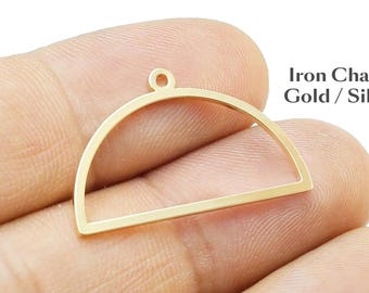 Conector semicircular, dijes para pendientes semicirculares, fabricación de borlas, dije de hierro en blanco, suministros para joyería, oro/plata, 28,5 x 17,5 mm - RP286