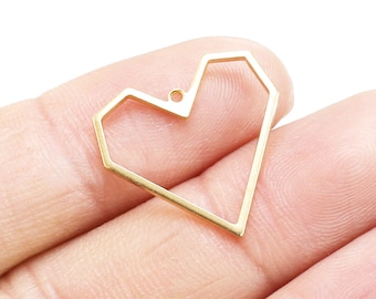 Brass Heart Earring Charms, Heart Charm For Jewelry Making, 20mm, Necklace Pendant, Earring Findings - R461