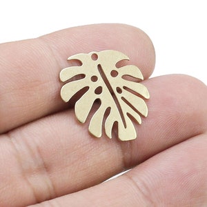 Dije de hoja de monstera, de latón, para bisutería, pendientes y collares, 22 x 20,3 mm - R2776