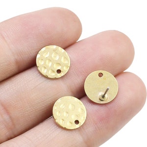 Hammered Round Earring Post, Brass Earring Studs, 10mm, Raw Brass Earrings, Earring Findings, Jewelry making - R2185