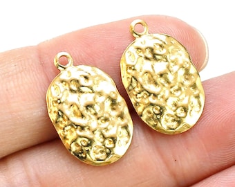 Gehämmert Oval Ohrring Charms, Messing Anhänger Für Schmuckherstellung, Ohrring Zubehör, Halskette Anhänger, 19.5x11.8 mm - R2585