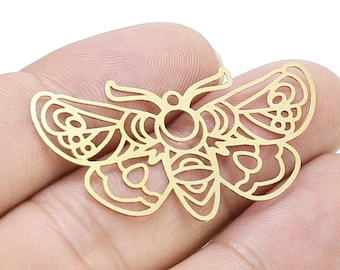 Butterfly Earring Charms, Brass Moth Charm, Earring Findings, 41.6x23x0.3mm, Necklace Pendant, Jewelry Making - R2382