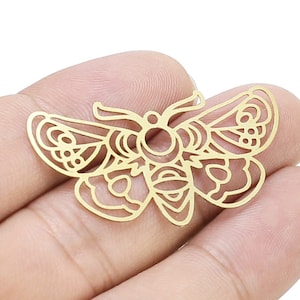 Butterfly Earring Charms, Brass Moth Charm, Earring Findings, 41.6x23x0.3mm, Necklace Pendant, Jewelry Making - R2382