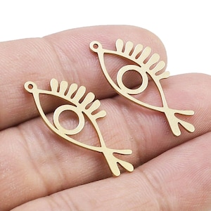 Brass Eye Charm, Eyelash Earring Charms, Brass Fish Pendant, Necklace Pendant, 30.2x13.8x0.8mm, Brass Findings, Jewelry Making - R2215