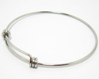 Stainless Steel Bangle, Adjustable Wire Bangle, 65mm, Charm bracelet, Expandable Bracelet Blank, Wire bracelet
