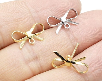 Bowknot Earring Posts, Earring Studs, Bow Tie, Earrings Making, Earring Findings, Jewelry Supplies, 15.5x9mm, Real Gold Plated -GS260