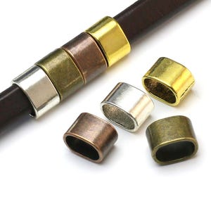 10pcs Licorice Leather Sliders, Thick Leather Findings, Metal Spacer Beads, 11x7mm, Leather Bracelet Making, Jewelry Supplies -LF11