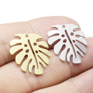 Dije de hoja de Monstera, para joyería, pendientes y collares, chapado en oro auténtico, 22 x 20,3 mm - G089