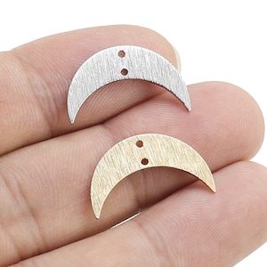 Crescent Moon Earring Charms, Textured Moon Connector, Earring Findings, 21.5x12.8mm, Brass Charms for Jewelry making, Silver / Gold -RP206