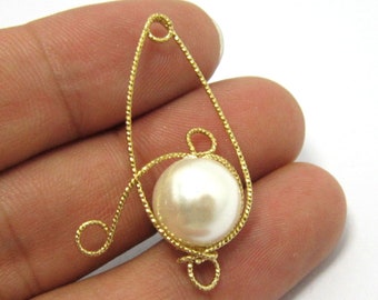 Brass charms 35mm Brass pearl Earrings findings Raw brass earrings charm connector -10pcs R827